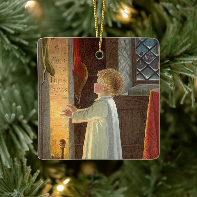 Weihnachten, Erwärmung des Kindes am Kamin Keramikornament (Baum)