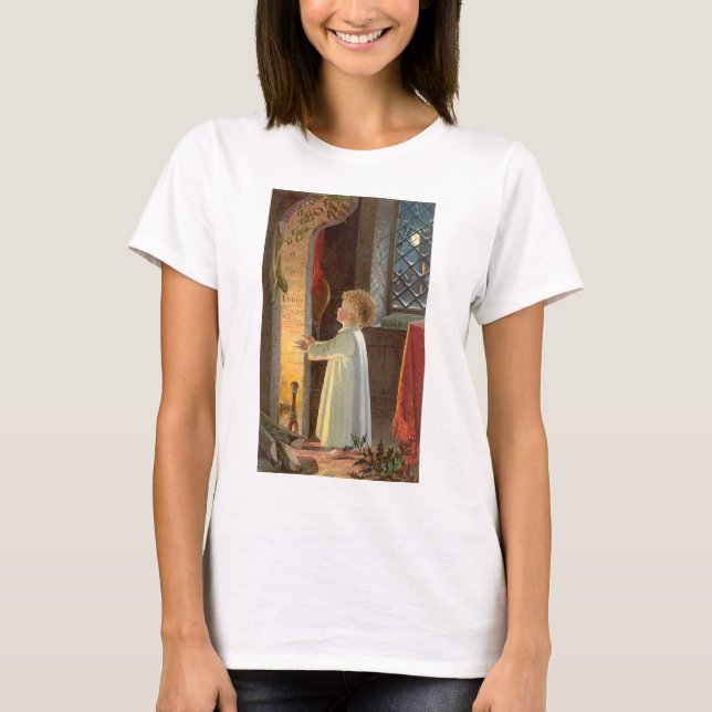 Weihnachten, Erwärmung des Kindes am Kamin T-Shirt (Vorderseite)