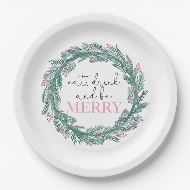 Weihnachten essen Drink und fühlen Sie sich froh F Pappteller (Vorderseite)