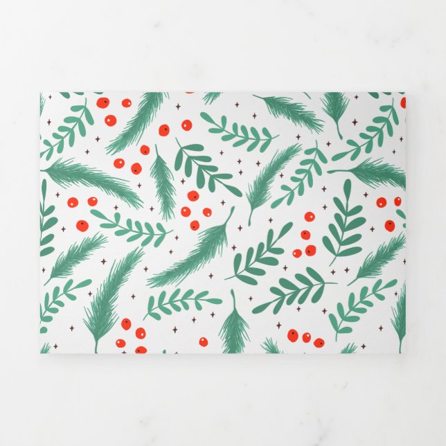 Weihnachten Evergreen Boughs und Holly Berries Dreifach Gefaltete Urlaubskarte (Cover)