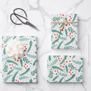 Weihnachten Evergreen Boughs und Holly Berries Geschenkpapier Set
