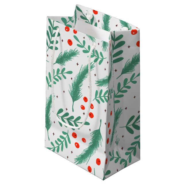 Weihnachten Evergreen Boughs und Holly Berries Kleine Geschenktüte (Vorderseite Schrägansicht)