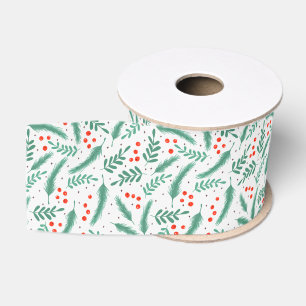 Weihnachten Evergreen Boughs und Holly Berries Ripsband