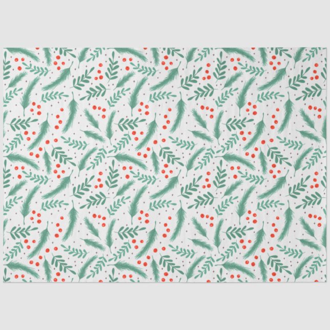 Weihnachten Evergreen Boughs und Holly Berries Seidenpapier (Vorderseite)
