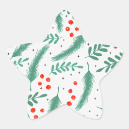 Weihnachten Evergreen Boughs und Holly Berries Stern-Aufkleber