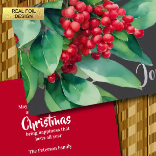 Weihnachten Evergreen Red Berries Folien Feiertagskarte