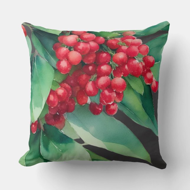 Weihnachten Evergreen Red Berries Kissen (Vorderseite)