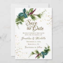 Weihnachten Evergreen Red Berries Winter Wedding Save The Date