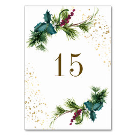 Weihnachten Evergreen Red Berries Winter Wedding Tischnummer