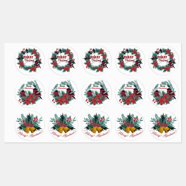Weihnachten Evergreen Red Robin Poinsettia Etiketten (Blatt)