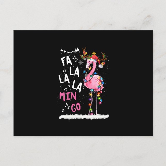 Weihnachten - Fa-La-La-Mingo Flamingo mit Weihnach Postkarte (Vorderseite)