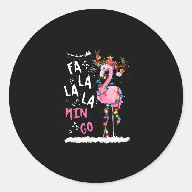 Weihnachten - Fa-La-La-Mingo Flamingo mit Weihnach Runder Aufkleber (Vorderseite)
