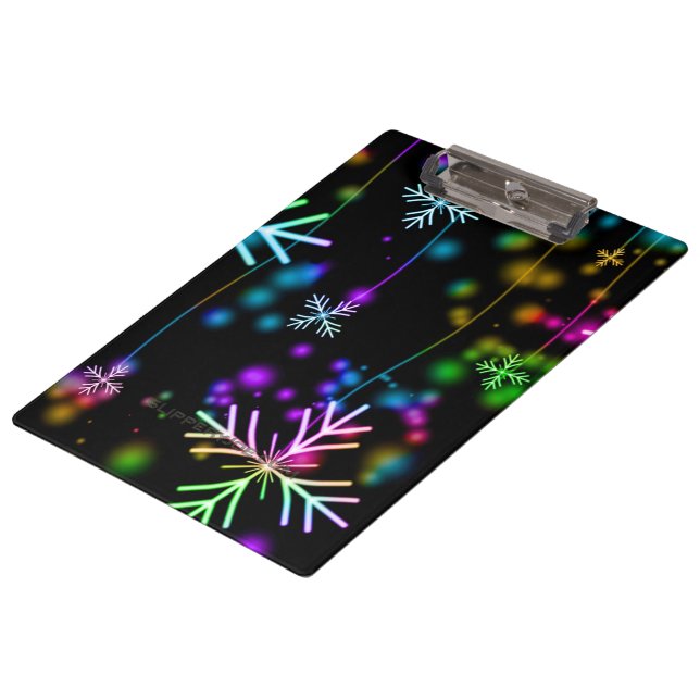 Weihnachten fallen verschiedene Neonfarben Schneef Klemmbrett (Schrägansicht)