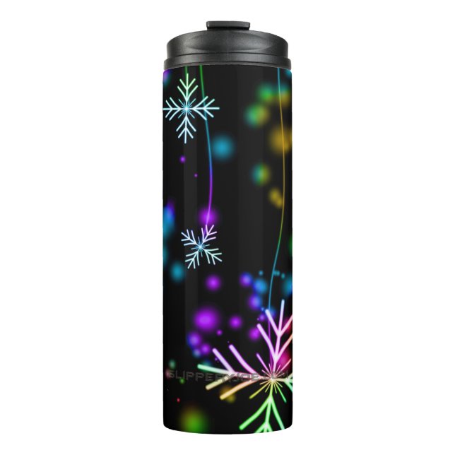 Weihnachten fallen verschiedene Neonfarben Schneef Thermosbecher (Vorderseite)