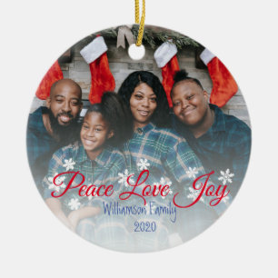 Weihnachten Familie Foto Peace Liebe Joy Keramik Ornament