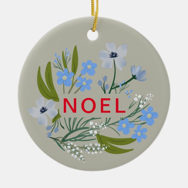 WEIHNACHTEN Familienname Blau, rot Keramik Ornament (Vorne)