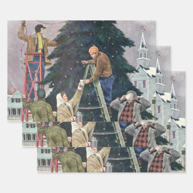 Weihnachten, Familienseher am Baum Geschenkpapier Set (Set)
