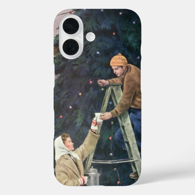 Weihnachten, Familienseher am Baum iPhone 16 Hülle (Rückseite)