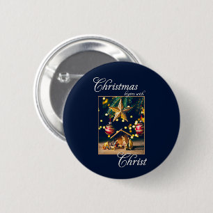 Weihnachten fängt mit Christus Krippe an Button