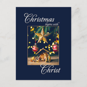 Weihnachten fängt mit Christus Krippe an Postkarte