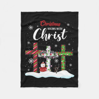 Weihnachten fängt mit Christus Snowman Christliche Fleecedecke