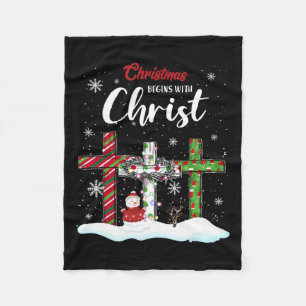Weihnachten fängt mit Christus Snowman Christliche Fleecedecke