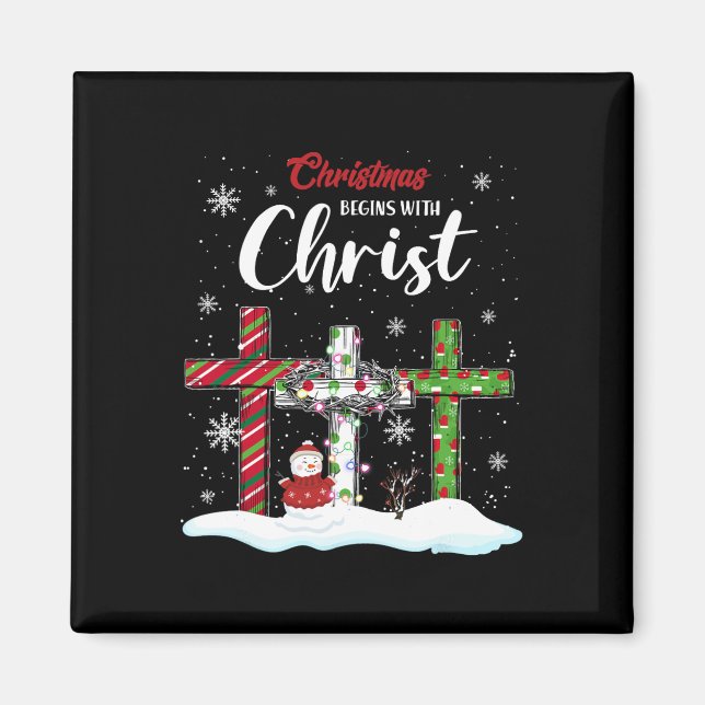 Weihnachten fängt mit Christus Snowman Christliche Magnet (Vorne)