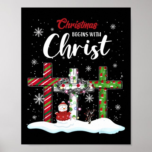 Weihnachten fängt mit Christus Snowman Christliche Poster (Vorne)