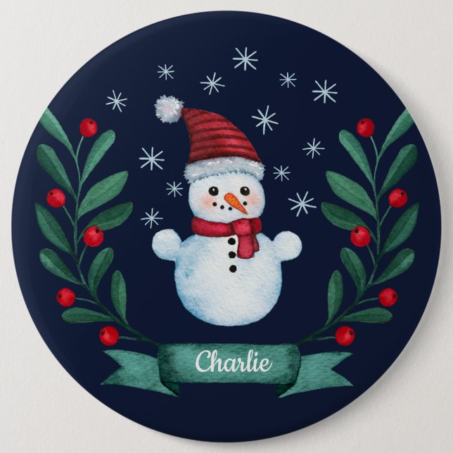 Weihnachten Farbe Snowman Custom Navy Blau Button (Vorderseite)