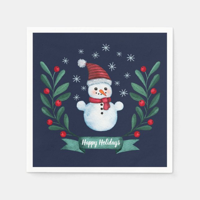 Weihnachten Farbe Snowman Custom Navy Blau Serviette (Vorderseite)