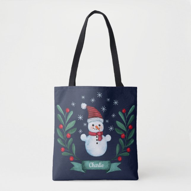 Weihnachten Farbe Snowman Custom Navy Blau Tasche (Vorderseite)