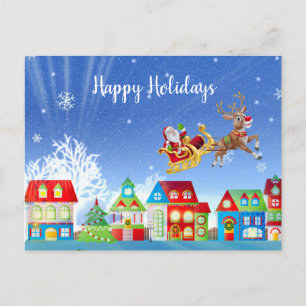 Weihnachten - Farbenfrohe Häuser Golden Sleida Postkarte