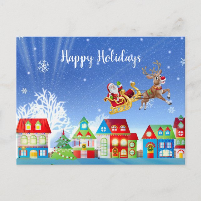 Weihnachten - Farbenfrohe Häuser Golden Sleida Postkarte (Vorderseite)