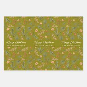 Weihnachten Farbenfrohe minimale botanische floral Geschenkpapier Set
