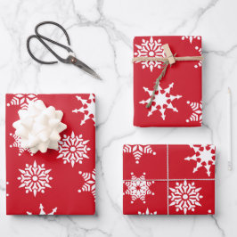 Weihnachten Feierliche Rote und Weiße Schneeflocke Geschenkpapier Set