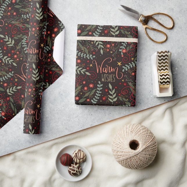 Weihnachten Feierliche Wärme wünscht florale Inspi Geschenkpapier (Kunsthandwerk)