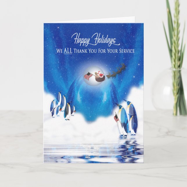 Weihnachten, Feiertage, Patriotik, Penquins & Fahn Karte (Vorderseite)