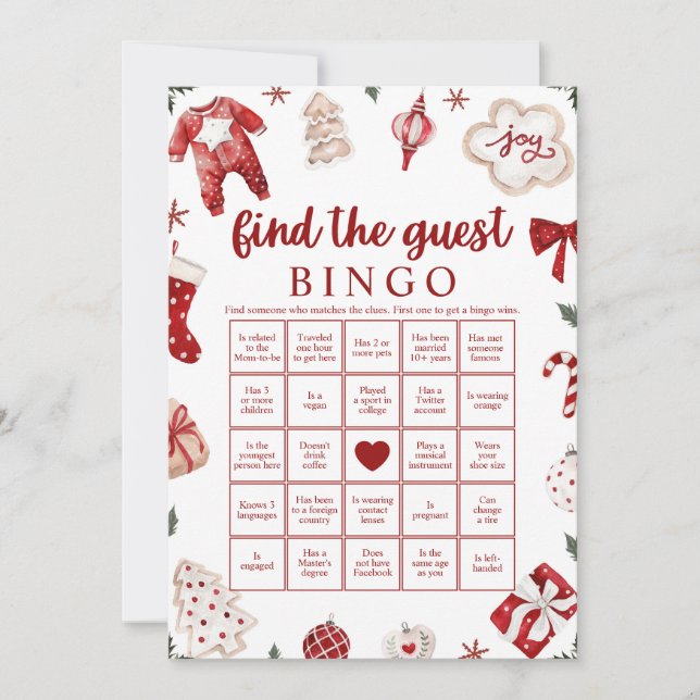 Weihnachten Finden Sie das Baby Shower Bingo Game Einladung (Vorderseite)