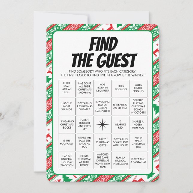 Weihnachten Finden Sie Gast Bingo Game Einladung (Vorderseite)