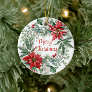 Weihnachten Floral Poinsettia Wreath Frohe Weihnac Keramik Ornament