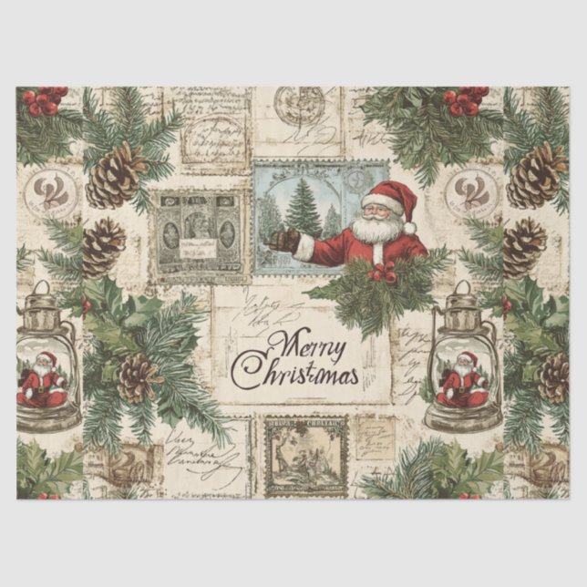 Weihnachten Florals & Weihnachtsmann Seidenpapier (Vorderseite)
