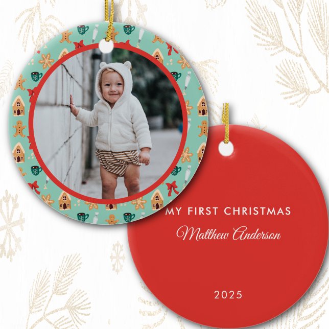 Weihnachten Foto Baby's First Christmas 2025 Bake Keramik Ornament (Von Creator hochgeladen)