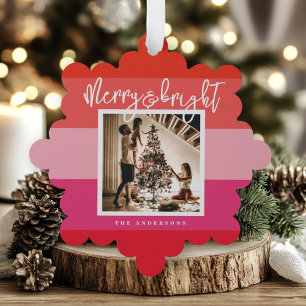Weihnachten Foto Rotes Rosa Streifen Urlaub Ornament Karte