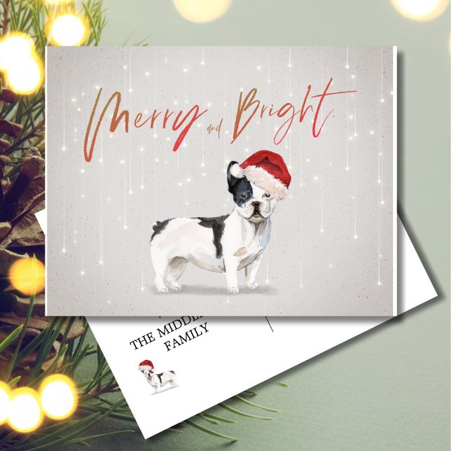 Weihnachten Französisch Bull Dog Merry Bright Postkarte (Von Creator hochgeladen)