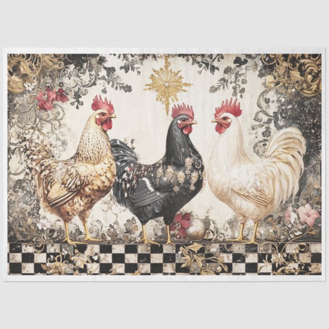 Weihnachten - Französische Hühner Seidenpapier (Vorderseite)
