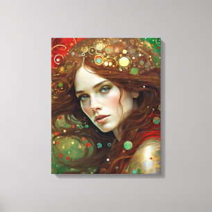 Weihnachten Frau Art Nuevo In Gold Rot Grün Leinwanddruck