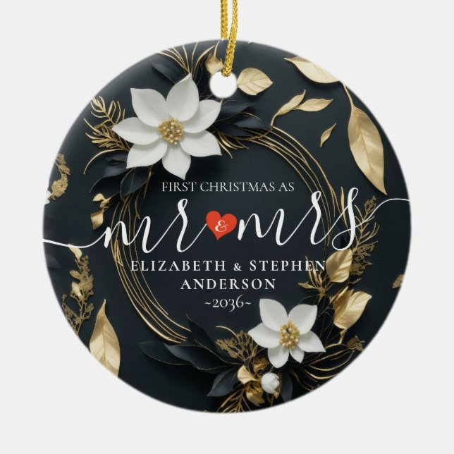 Weihnachten Frau Wedding White Floral Wreath Keramik Ornament (Vorne)