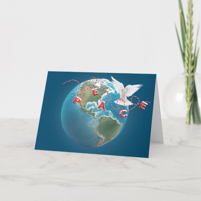 Weihnachten Frieden Taube auf der Welt Karte (Vorderseite)