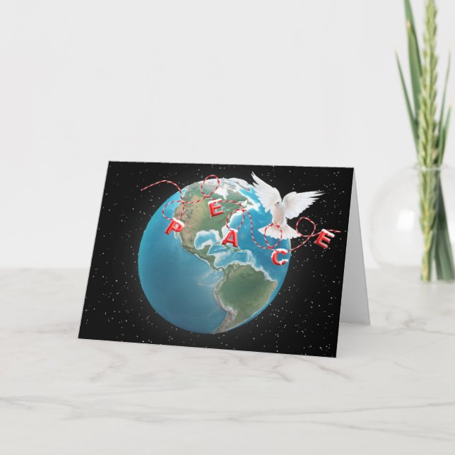 Weihnachten Frieden Taube auf der Welt Karte (Vorderseite)