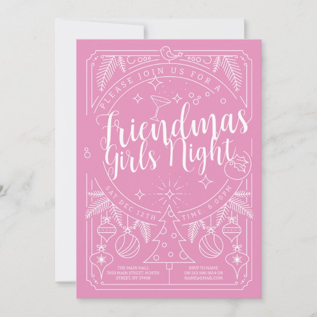 Weihnachten Friendmas Girls Night Friends Pink Xma Einladung (Vorderseite)